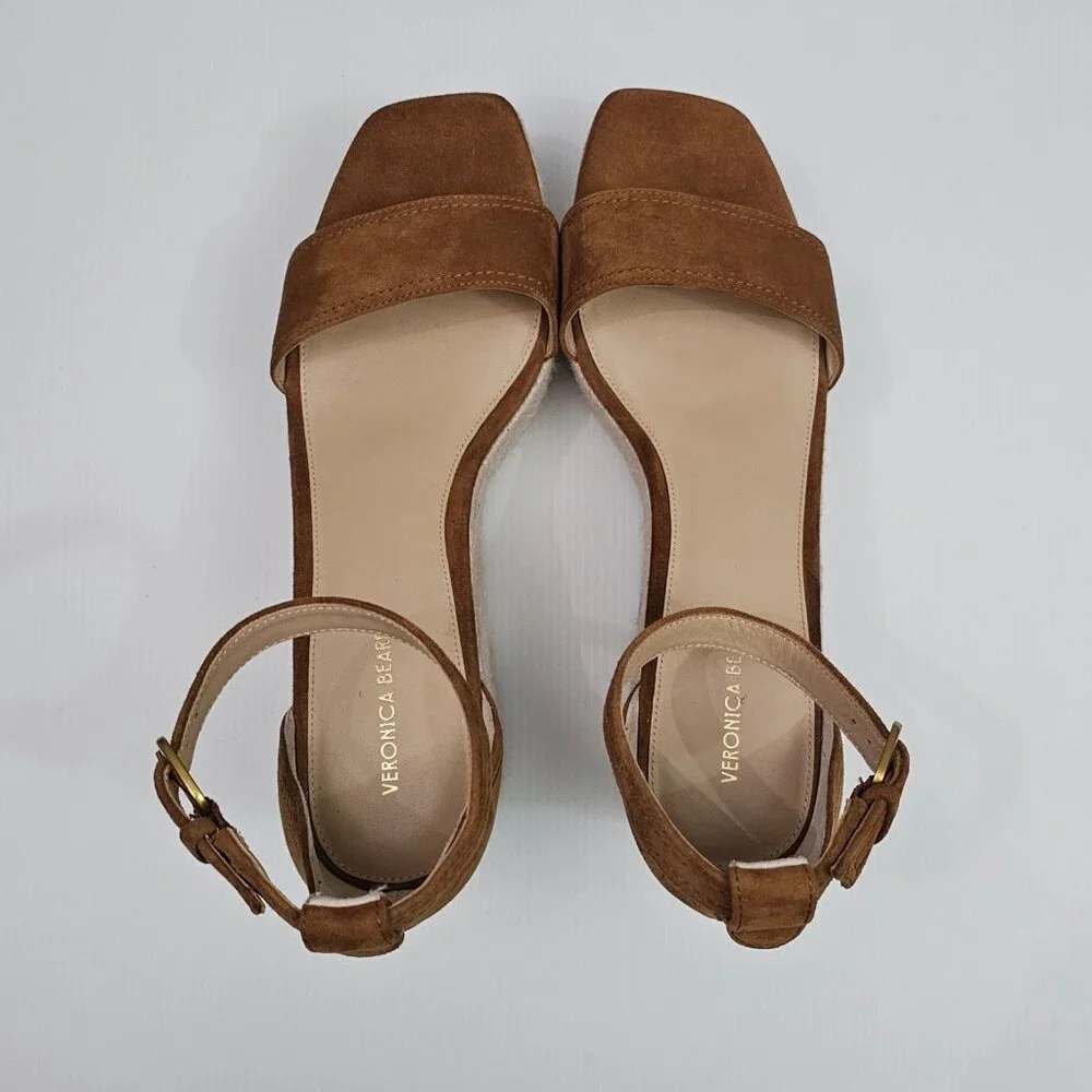 Veronica Beard Gianna Espadrille Wedge Sandal 10 Brown Suede Ankle Strap NEW